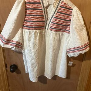 Embroidered White and Red Women's Blouse